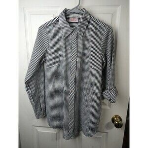 Quacker Factory Woman XXS Shirt Black White Checked Rhinestone Seer Sucker Long